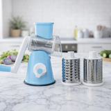 FALARI Tabletop Drum Grater - Manual Rotary Vegetable Slicer, Shredder & Cutter with 3 Interchangeable Stainless Steel Drums - Random color