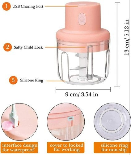 Mini Food Chopper Portable USB Rechargeable Vegetable Garlic Meat Grinder | With Cable - Size 250ml